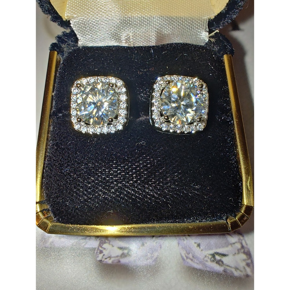 Earrings Moissanite 2.0ctw S925 Sterling Silver Square Halo Studs D Color 8mm